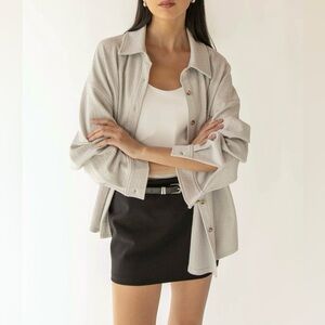 OAK + FORT textured button up grey shirt xxs